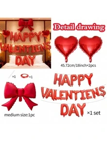 Happy Anniversary Decoration Set, Happy Anniversary Banner (Red/Black), Heart Foil Balloon, Bow Tie Balloons, Suitable For Valentine's Day, Anniversary, Engagement, Proposal, Wedding, Romantic Home Decor, Happy Valentine's Day Letter Balloons - Multicolor - View 16
