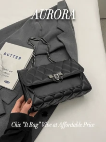Minimalist Elegant Square Flap Crossbody Bag: Vintage-Inspired Lock Closure Design With Sleek Metal Chain Shoulder Strap, Multi-Functional Women's Daily Casual Purse – Perfect For Leisure Outings, Office Commuting, Workdays, Coffee Dates & Everyday Use, Stylish Compact Bag Blending Timeless Charm With Practicality For Modern Women - 彩色 - 查看 10