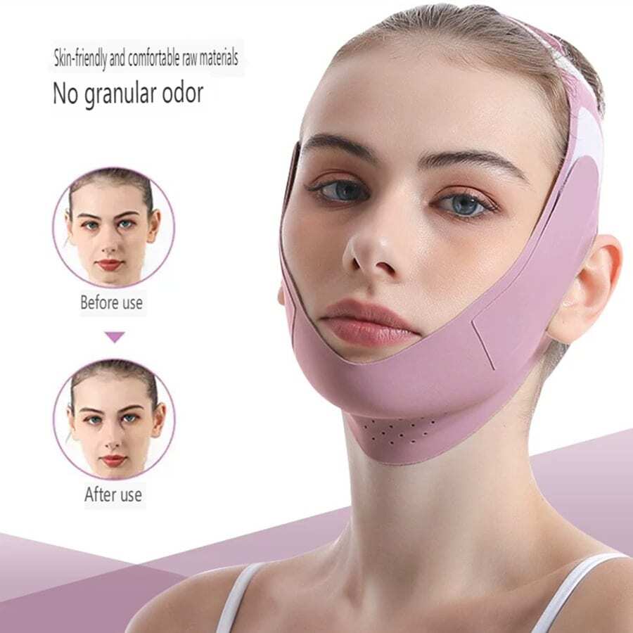 1pc/Pair Double Face Lifting Strap, Beauty Double Chin Face Contour Lifting Tool, Elastic & Breathable - Purple - View 1
