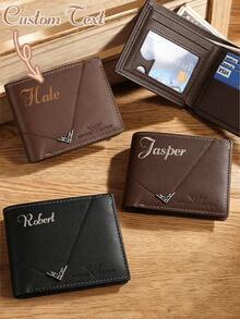 Customized Men's Wallet, PU Leather Solid Color Large Capacity Multi-Pocket Portable Foldable Coin Purse Card Holder, Business Gift, Travel Wallet - Multicolor - View 2