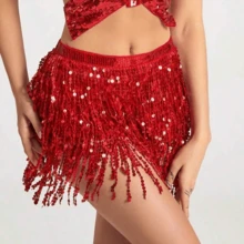 Belly Dance Dancer Costume Sequins Tassel Fringe Hip Scarf Belt Waist Wrap Skirt - Multicolor - View 8
