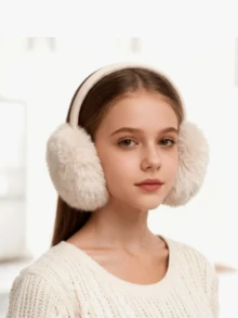 1顶米色针织帽 + 1副可折叠毛绒耳罩，女士可爱保暖耳罩，可调节头带，抓绒内衬，男女通用冬季保暖耳罩