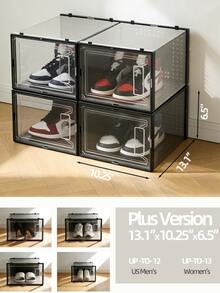 vexelfox Shoe Boxes 12 Pack Shoe Storage Box Clear Plastic Stackable Shoe Organizer For Closet Toy Storage Organizer Bins For Entryway, Closet, Under Bed, Black - màu đen - Xem 3