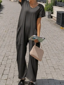 Women's Casual Loose Jumpsuit, Spring/Summer, Suitable For Daily Outings, Home, Work, Parties, Dates - 深灰色 - 查看 7
