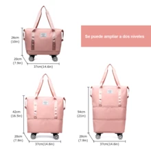 Bolsa de Viaje Expandible con Ruedas Desmontables / Gran Capacidad Multifuncional con Separación Seco-Húmedo / Impermeable para Gimnasio Yoga Viajes Fin de Semana - Rosa - Ver 2