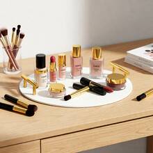 1个亚克力白色浴室托盘，带金色把手，化妆品展示托盘，适用于浴室、厨房、梳妆台 - 彩色 - 查看 5