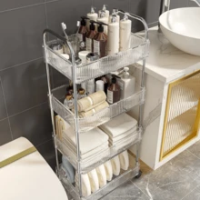 一套移动储物架，适用于家庭零食，多层储物书架，移动厨房果蔬篮，亚克力材质，透明多功能储物推车，带把手和轮子，移动储物架适用于办公室、浴室、厨房、客厅，透明实用推车，可靠的家居储物助手，承重力强，可存放各种物品 - 彩色 - 查看 4