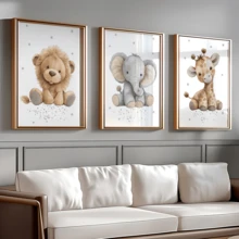 3pcs/Set Modern Canvas Posters, Children's Room Wall Decor Paintings, Room Decoration, Bedroom And Playroom Home Decor - Lion, Elephant, Giraffe, Plush Animal Pattern, Small Animal Pattern, Playroom Decor, Cute And Fun, Minimalist Style, With Or Without Frame, Room Decoration, Home Decor, College Dorm Apartment Decor, Hotel, Home, Living Room, Bedroom, Bathroom And Office Wall Decor Gift - Multicolor - View 3