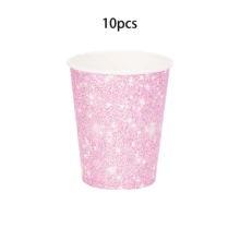 Juego de vajilla desechable de 10 piezas/20 piezas con estampado de brillo rosa, incluye platos, servilletas, vasos de papel rosa claro para fiesta de boda, cumpleaños, baby shower, evento, festival, fiesta de despedida de soltera - Rosa - Ver 12