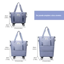 Bolsa de Viaje Expandible con Ruedas Desmontables / Gran Capacidad Multifuncional con Separación Seco-Húmedo / Impermeable para Gimnasio Yoga Viajes Fin de Semana - Celeste - Ver 2