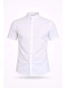 Men's Dress Shirt With Mandarin Collar, Slim Fit, Luxury Short Sleeve, Premium Fabric - White - View 4