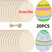 20/40个DIY木质镂空彩蛋吊坠工艺品，长2/3.94/7英寸，配10米黄麻绳，复活节悬挂装饰，复活节家庭聚会装饰，绘画礼物 - 杏色 - 查看 9