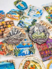 1 Peça Ímã de Geladeira Vintage de Praga com Relevo, Ímã Souvenir de Viagem com Textura Metálica da República Tcheca, Presente Criativo de Decoração Doméstica, Ímã de Geladeira Artesanal em Resina 3D Gravada em PVC, Decoração de Cozinha, Ímã de Paisagem Famosa, Presente de Decoração Doméstica para Amantes de Viagem - Multicolorido - Visão 3