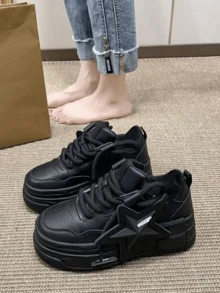 Women's High-Top Casual Sneakers, Thick Sole, Versatile, Anti-Slip, Durable - Black - View 6