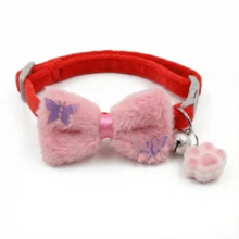 [Non-Removable] Bow Decor Soft Plush Cute Cat Collar With Bell, Dopamine Paw Print Decor, Suitable For Small Dogs And Cats, Adjustable, Safety Buckle, Durable Pet Collar, Gift For Pets - Multicolor - View 11