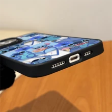 Disney.‌ Stitch Patterned Phone Case With Blue Flowers And Heart Designs. Compatible With IPhone 17, 16, 15, 14, 13, 12, And 11 Pro Models. Made Of TPU With Shockproof Protection. Perfect Gift For Family, Friends, Birthdays, And Holidays. - 黑色 - 查看 6