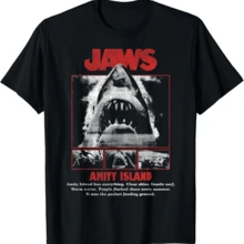 Jaws Movie Pop Poster T-Shirt, Men Women T-Shirt Logo Print Crew Neck T Shirt Letter Design Short Sleeve Y2K Style Oversized Hoodie Suitable For Summer Machine Washable For Casual Daily Occasions And Campus Usage Plus Size Clothes Business Casual Hoodies Graphic Tops Casual Wear   SpringSweatshirt For Women - 黑色 - 查看 1