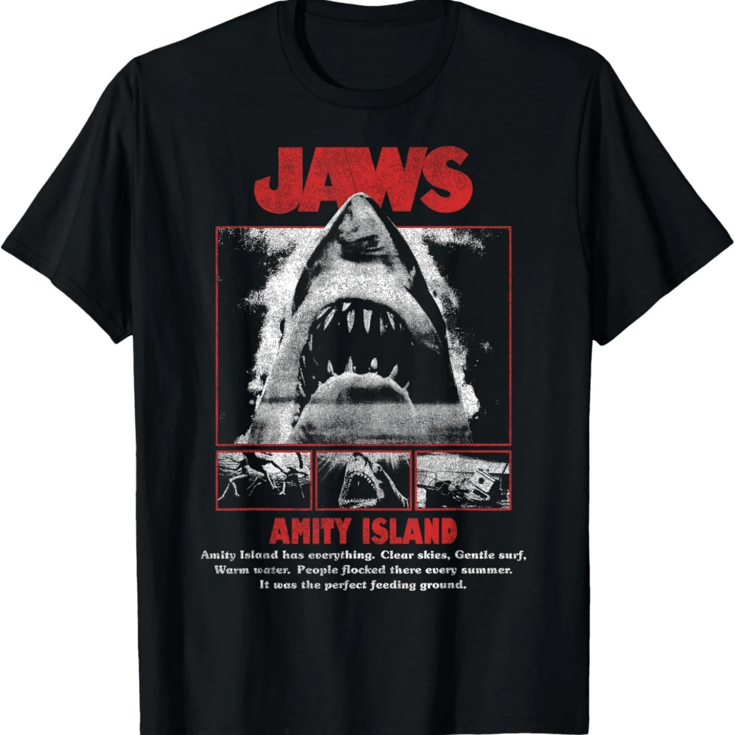 Jaws Movie Pop Poster T-Shirt, Men Women T-Shirt Logo Print Crew Neck T Shirt Letter Design Short Sleeve Y2K Style Oversized Hoodie Suitable For Summer Machine Washable For Casual Daily Occasions And Campus Usage Plus Size Clothes Business Casual Hoodies Graphic Tops Casual Wear   SpringSweatshirt For Women - 黑色 - 查看 1