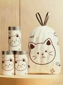 30/60/90 Pieces Per Roll 4-Gallon Drawstring Garbage Bags, Cute Printed Disposable Garbage Bags, Self-Closing Garbage Bags, Household Tie Garbage Bags, Garbage Bags, Garbage Bags, Multi-Functional Garbage Bags, For Home, Office, Cleaning Supplies, Household Tools - Multicolor - View 1