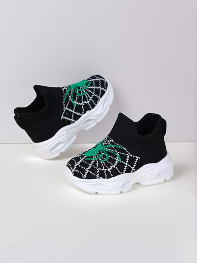 1 par de zapatillas de lona transpirables con diseño de araña para adolescentes, zapatos casuales ligeros y de fácil puesta para exteriores, camping, todo el año