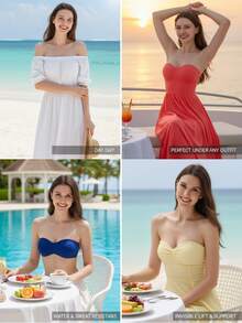 4片/2片装可重复使用兔耳硅胶隐形文胸自粘运动聚拢文胸贴纸 - 彩色 - 查看 3