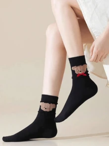 5 Pairs Cartoon Animal Flocked Mid-Calf Socks, Harajuku Style Socks, Suitable For All Seasons - Multicolor - View 7