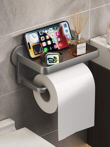 1pc Bathroom Paperless Phone Tissue Box, Wall-Mounted Toilet Paper Holder Storage Rack - Multicolor - View 1