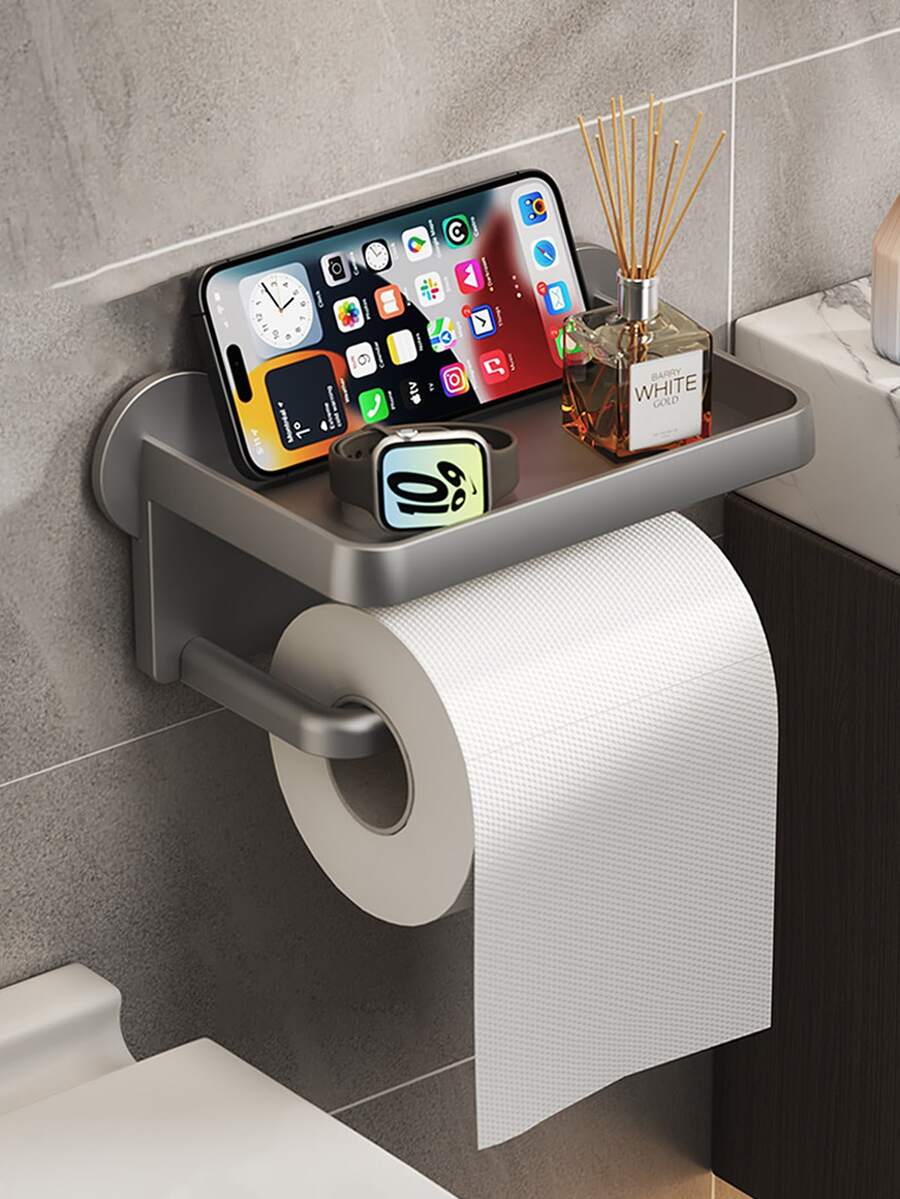 1pc Bathroom Paperless Phone Tissue Box, Wall-Mounted Toilet Paper Holder Storage Rack - Multicolor - View 1