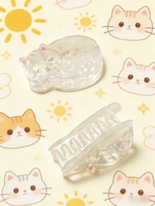 1pc Cute Animal, Ocean, Fruit, Strawberry, Cat, Dog Casual Party Acrylic Shark Claw Hair Clip, Versatile Cartoon Cat Claw Hair Clip, Popular Sweet Fruit Series Hair Clip, Animal Hair Clip Women Hair Accessories Elegant Hair Claws Fashion Claw Clip Summer Beach Vacay - Multicolor - View 5