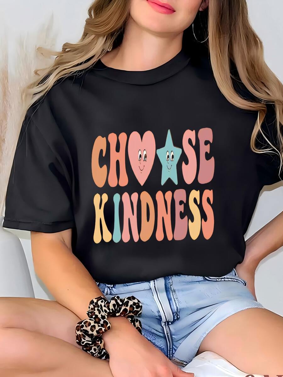 Seleccione Camiseta De Cuello De Creatura De Bondad: Mensaje Feliz, Vibraciones Positivas Camiseta - Negro - Ver 1