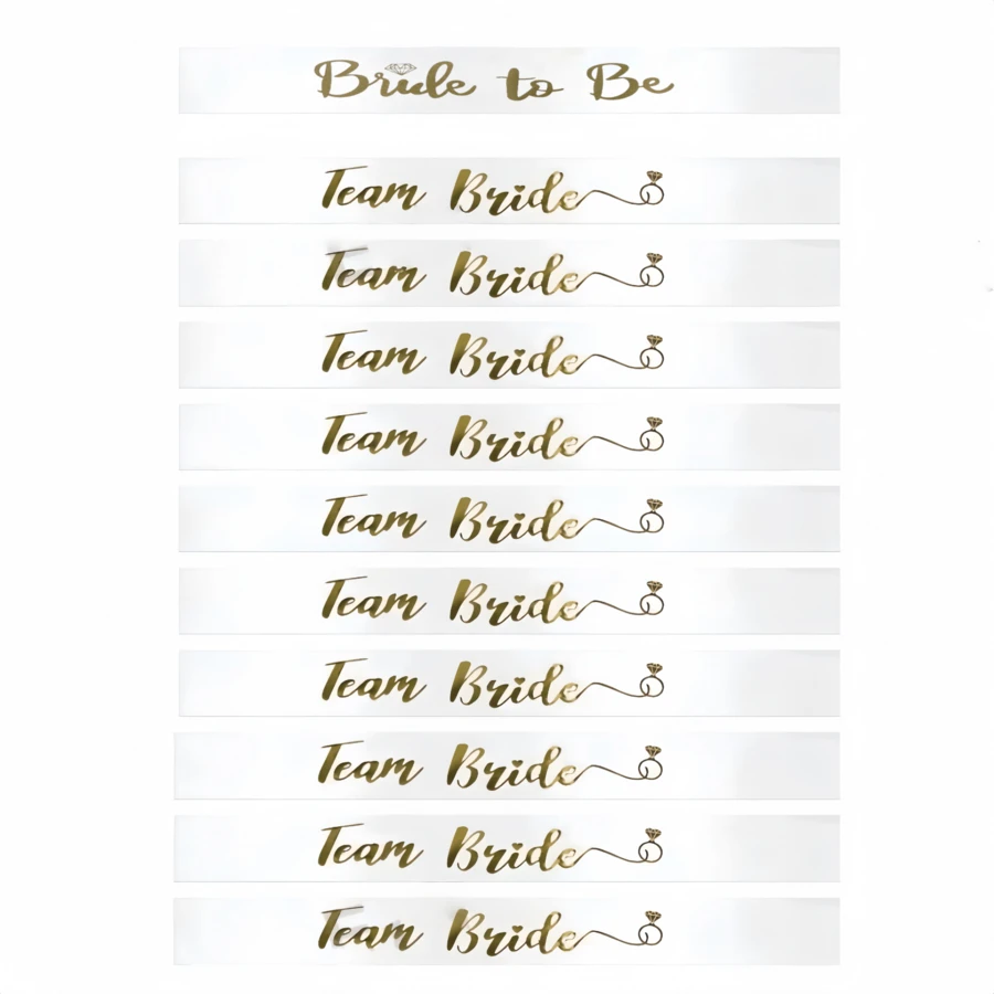 11件套单身派对绶带套装，包括1条白色新娘绶带和10条粉色伴娘绶带，适合单身派对、新娘送礼会、告别单身派对，可用作新娘和伴娘的装饰。 - 白色 - 查看 1