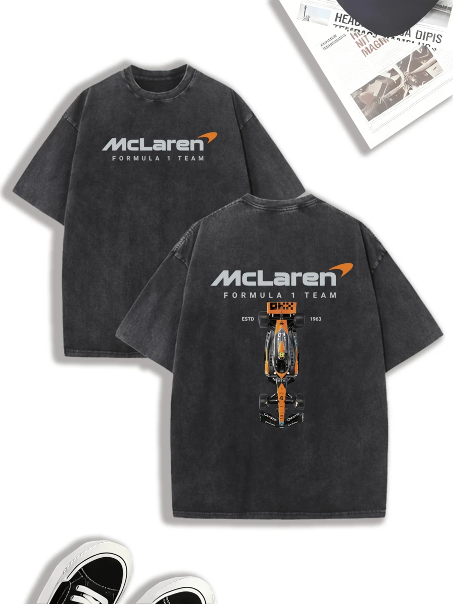 Camiseta informal de F1 para hombre | Diseño exclusivo de estampado de carreras | Tejido de algodón puro cómodo y suave | Lavable | Ideal para uso diario, actividades al aire libre, deportes, fiestas y días festivos - Negro - Ver 1