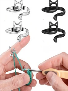 3pcs Set: Crochet Rings, Adjustable Cat-Shaped Yarn Guide, Finger Protector, Suitable For Crocheting, Sewing, Embroidery, Hand Protection, Hot Selling Product, High Demand, Limited Stock, Popular Item, Crochet Supplies, Sewing Accessories, Knitting, Crochet Tools, Women Accessories - Multicolor - View 1