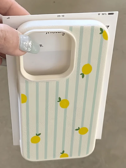 1 Peça Capa de Telefone à Prova de Choque TPU de Cobertura Total com Listras Brancas e Limão em Estilo Minimalista, Compatível com iPhone 17, 16, 15, 14, 13, 12, 11 Pro Max, Air e Series