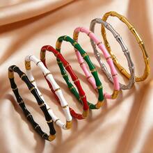 VceTd 1件装不锈钢手链，浪漫法式风格，彩色珐琅竹结设计，适合女性日常佩戴，或作为情人节礼物送给爱人。 - 竹系列 - 查看 3