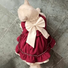 1pc Pet Valentine's Day Bow Decor Ruffle Pearl Dress, Princess Dress Holiday Costume For Dogs Cats Teddy Poodle - Red and White - View 6