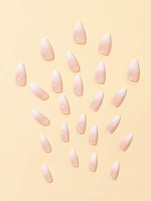 Bộ 24 móng tay giả màu hồng ombre hình hạnh nhân, độ dài trung bình, dạng dán, đầu móng nhọn dày tự nhiên bằng gel dành cho nữ. - Nhiều màu - Xem 3