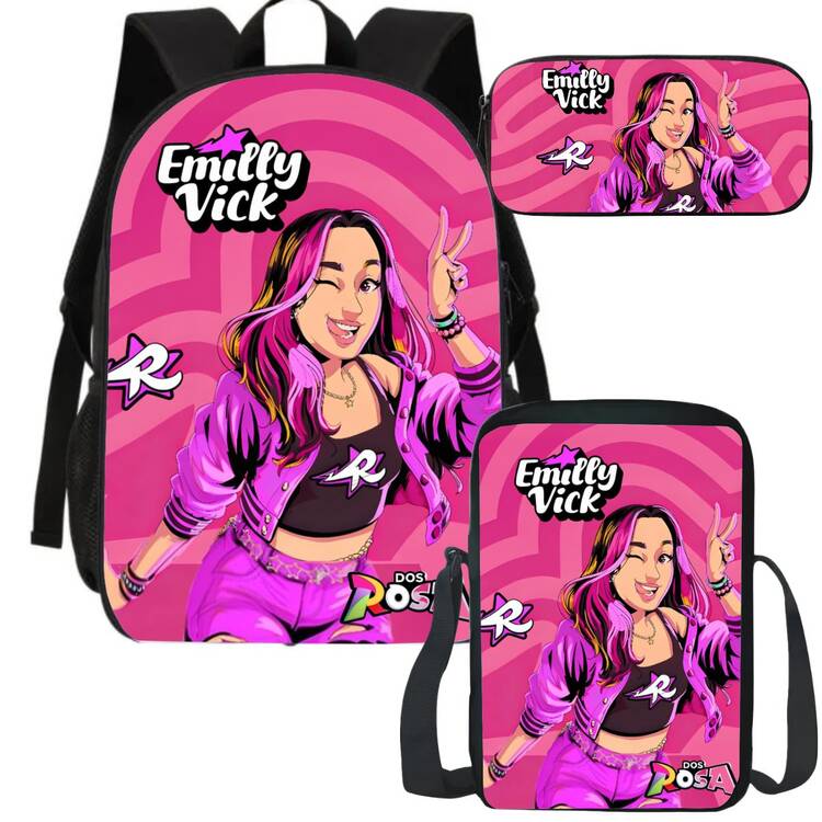Mochila Estojo Lancheira Escolar Infantil Volta Ás Aulas Tema Emily Vick Influenciadora - Kit Mochila Estojo Lancheira 3113 - Visão 1