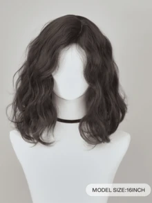 16 Inch Shoulder Length Wavy Curly Wig, Medium Length Wig, Layered Bangs Wig, Heat Resistant Synthetic Fiber Wig, Versatile Daily Wear - Multicolor - View 4