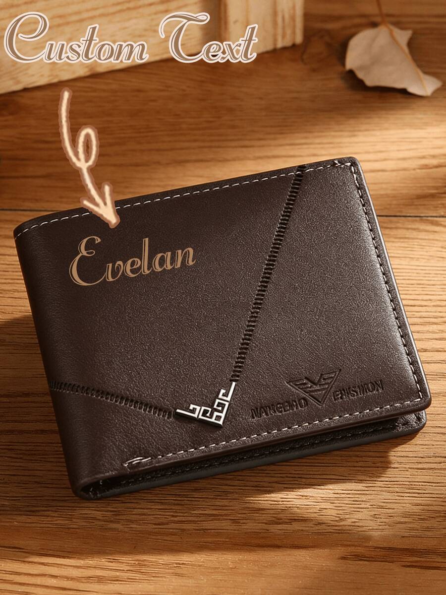 Customized Men's Wallet, PU Leather Solid Color Large Capacity Multi-Pocket Portable Foldable Coin Purse Card Holder, Business Gift, Travel Wallet - Multicolor - View 1