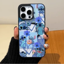 Disney.‌ Stitch Patterned Phone Case With Blue Flowers And Heart Designs. Compatible With IPhone 17, 16, 15, 14, 13, 12, And 11 Pro Models. Made Of TPU With Shockproof Protection. Perfect Gift For Family, Friends, Birthdays, And Holidays. - 黑色 - 查看 2