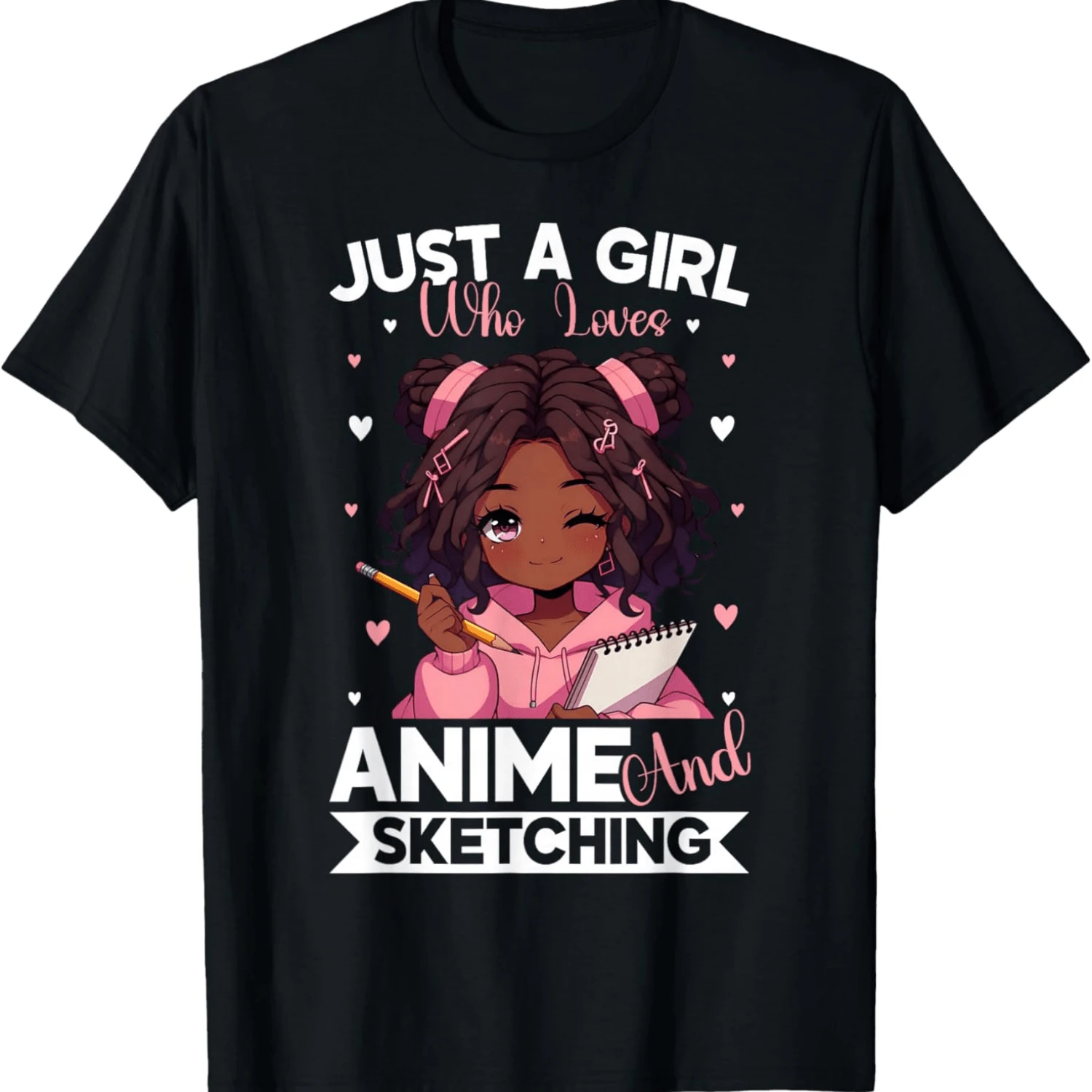Just A Girl Who Loves Anime And Sketching Afro Anime Merch T-Shirt Logo Print Crew Neck T Shirt Letter Design Short Sleeve Y2K Style Oversized Hoodie Suitable For Summer Machine Washable For Casual Daily Occasions And Campus Usage Plus Size Clothes Business Casual Hoodies Graphic Tops Casual Wear   SpringSweatshirt For Women - 黑色 - 查看 1