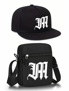 1pc/2pcs Letter Graphic Print Unisex Baseball Cap And Crossbody Bag Set, Street Fashion Outdoor Sports Adjustable Flat Brim Cap And Shoulder Bag, Gift For Yourself Or Friends - Multicolor - View 3
