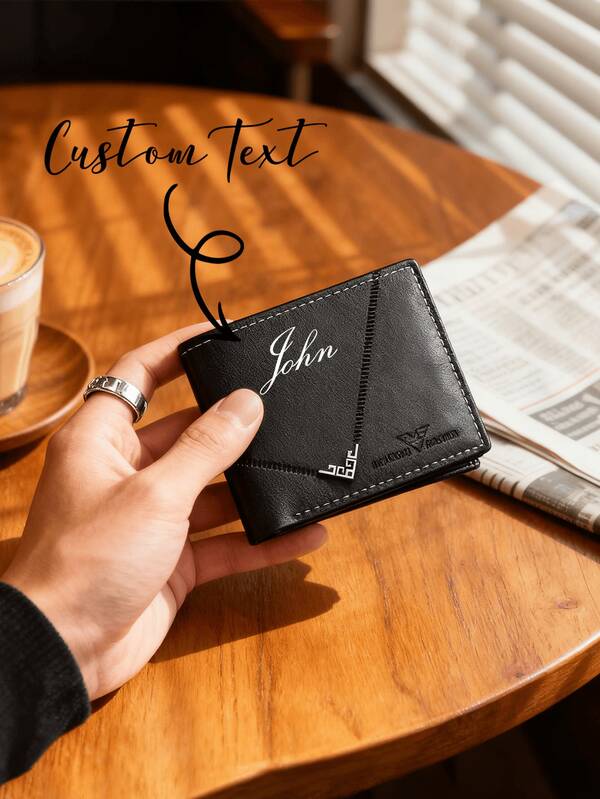 Customized Men Wallet, Pu Leather,Solid Color Vintage Large Capacity Multi Pockets Portable Foldable Coin Changes Storage Purse Card Holder Business Gift,Casual,Basics,Unique,Ideal Gifts For Him,Ideal Gifts For Her,Her,Boyfriend,Girlfriend,Family,Friends,For Anniversaries,For Birthdays,For Holiday,For Commute,Travel,Urban Chill, Vintage