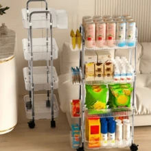 一套移动储物架，适用于家庭零食，多层储物书架，移动厨房果蔬篮，亚克力材质，透明多功能储物推车，带把手和轮子，移动储物架适用于办公室、浴室、厨房、客厅，透明实用推车，可靠的家居储物助手，承重力强，可存放各种物品 - 彩色 - 查看 8