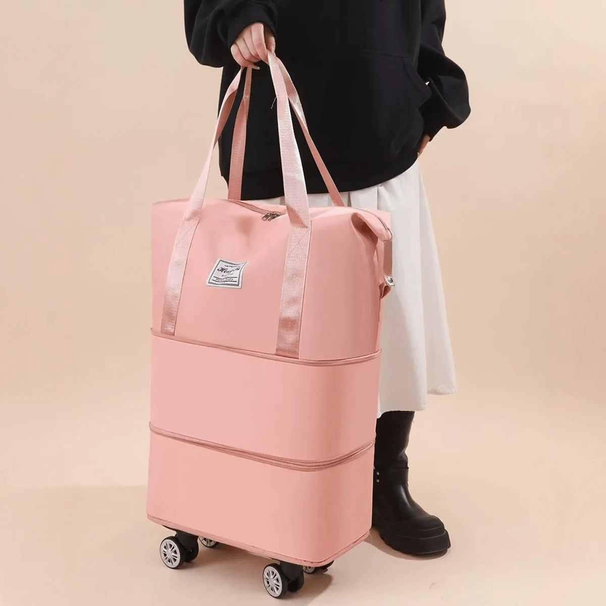 Bolsa de Viaje Expandible con Ruedas Desmontables / Gran Capacidad Multifuncional con Separación Seco-Húmedo / Impermeable para Gimnasio Yoga Viajes Fin de Semana - Rosa - Ver 1