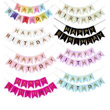1pc Happy Birthday Gold Foil Pennant Flag, Decorative Banner For Party Supplies - Multicolor - View 1