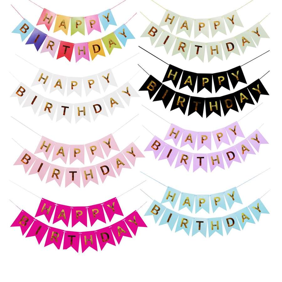 1pc Happy Birthday Gold Foil Pennant Flag, Decorative Banner For Party Supplies - Multicolor - View 1
