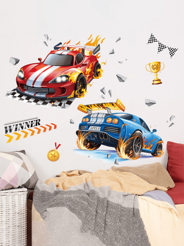 1 Set Car Crashing Wall Decal Stickers, Removable PVC Self-Adhesive Decor For Kids Room, Entryway, Living Room, Outdoor Wall, Racing, Calligraphy