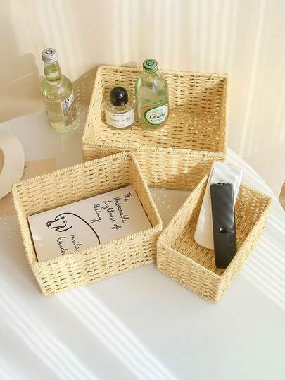 Cesta de almacenamiento tejida a mano, organizador de tocador de baño, estantería para snacks de cocina, estantería para artículos de oficina, caja para cosméticos y medicinas, cesta de almacenamiento de juguetes, organizador de maquillaje para tocador, cesta de almacenamiento para sala de estar, cesta de regalo, cesta para cosméticos, de vuelta a la escuela